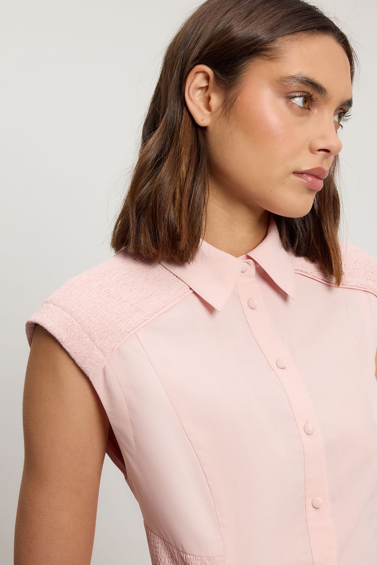 KarenMillen Shirred Collared Woven Top