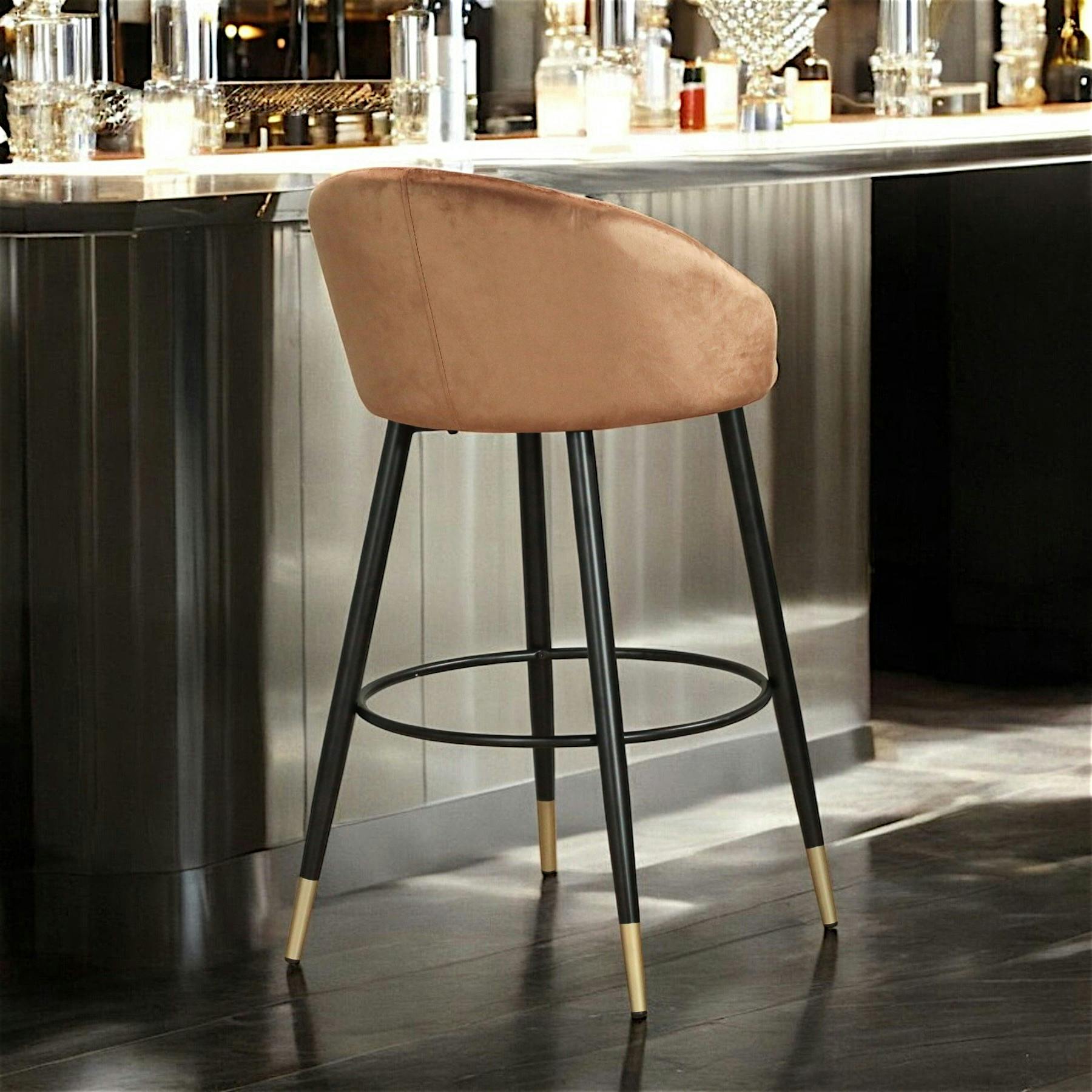 Chaise de bar en velours doré forme coquillage (lot de 2) HAWAI