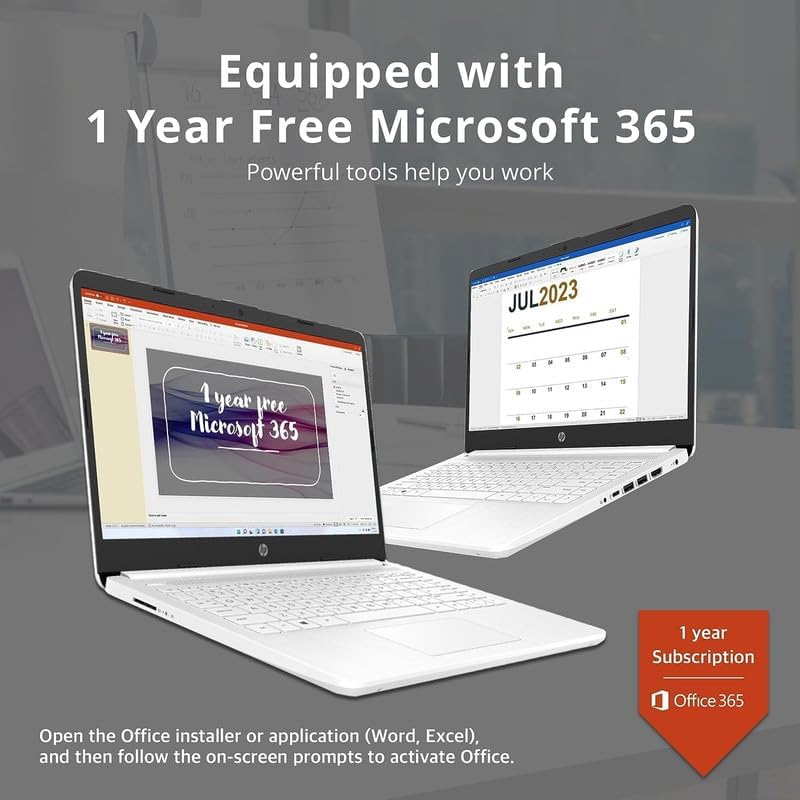 HP 2024 Premium 14 Micro-Edge Portable Laptop Student Business, Intel Quad-Core N4120, 8GB RAM, 192GB (64GB eMMC+ 128GB Card), Webcam, WiFi, Windows 11S + 1 Year Office 365, MarxsolAccessory White