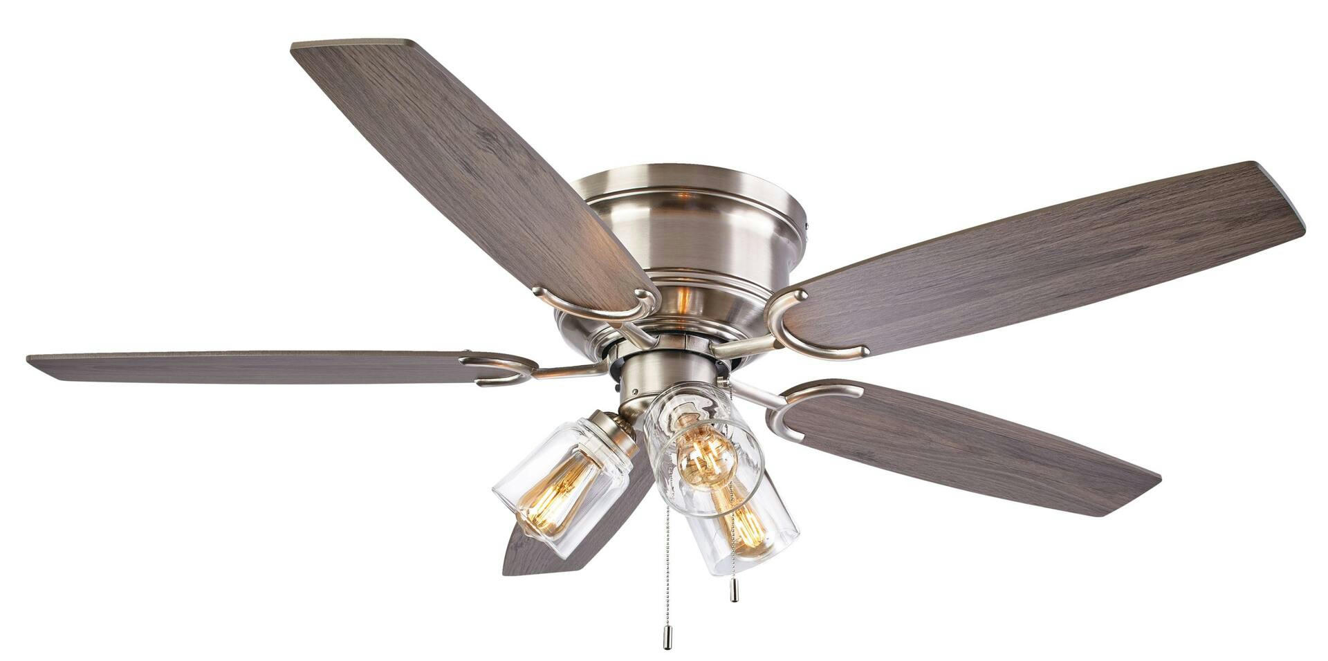 For Living 5- Reversible Blades 3-Speed Ceiling Fan with 3 Lights, 52-in, Brushed Nickel