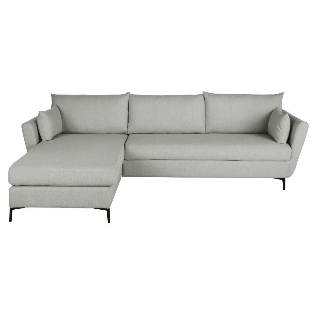 Prague - Canapé d'angle gauche convertible 4/5 places gris clair, matelas 10 cm