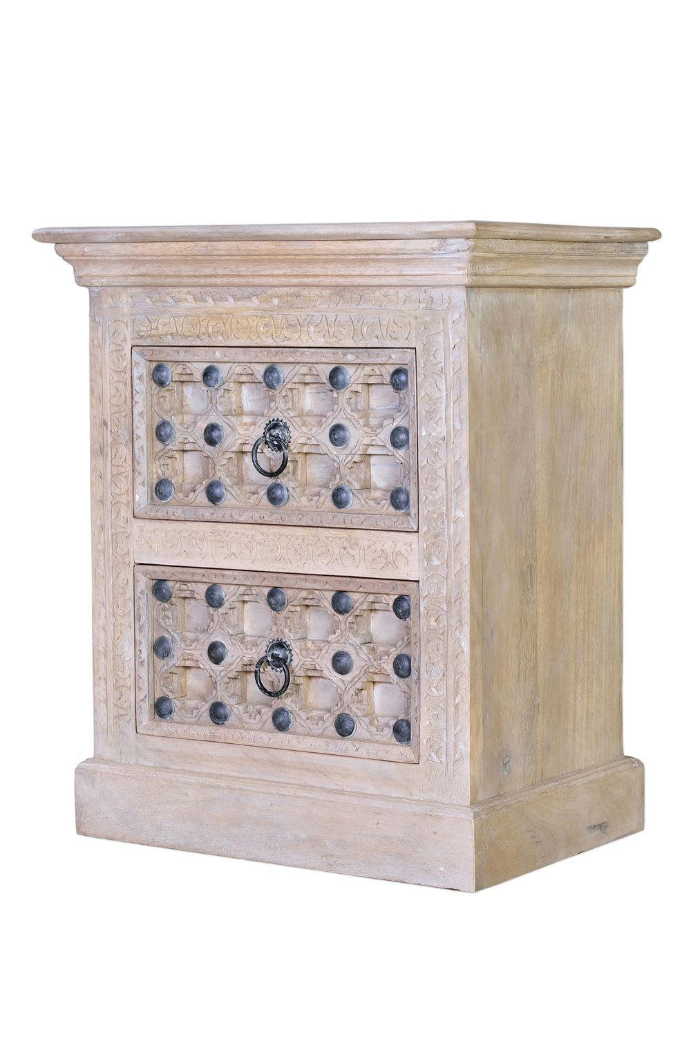 BAKHRA - Table de chevet en bois de manguier naturel avec détails en bronze