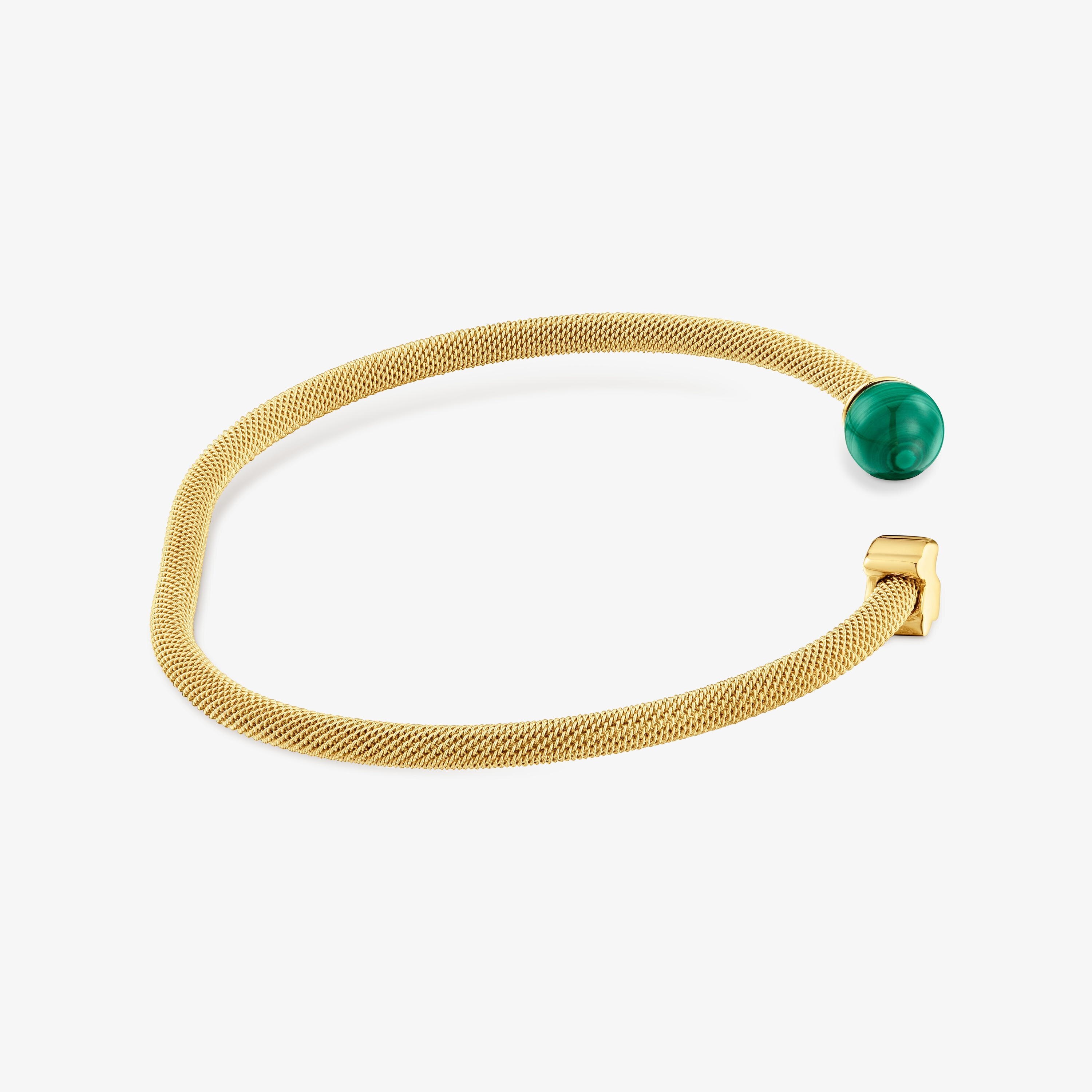 Pulsera esclava de acero dorado y malaquita Icon Mesh