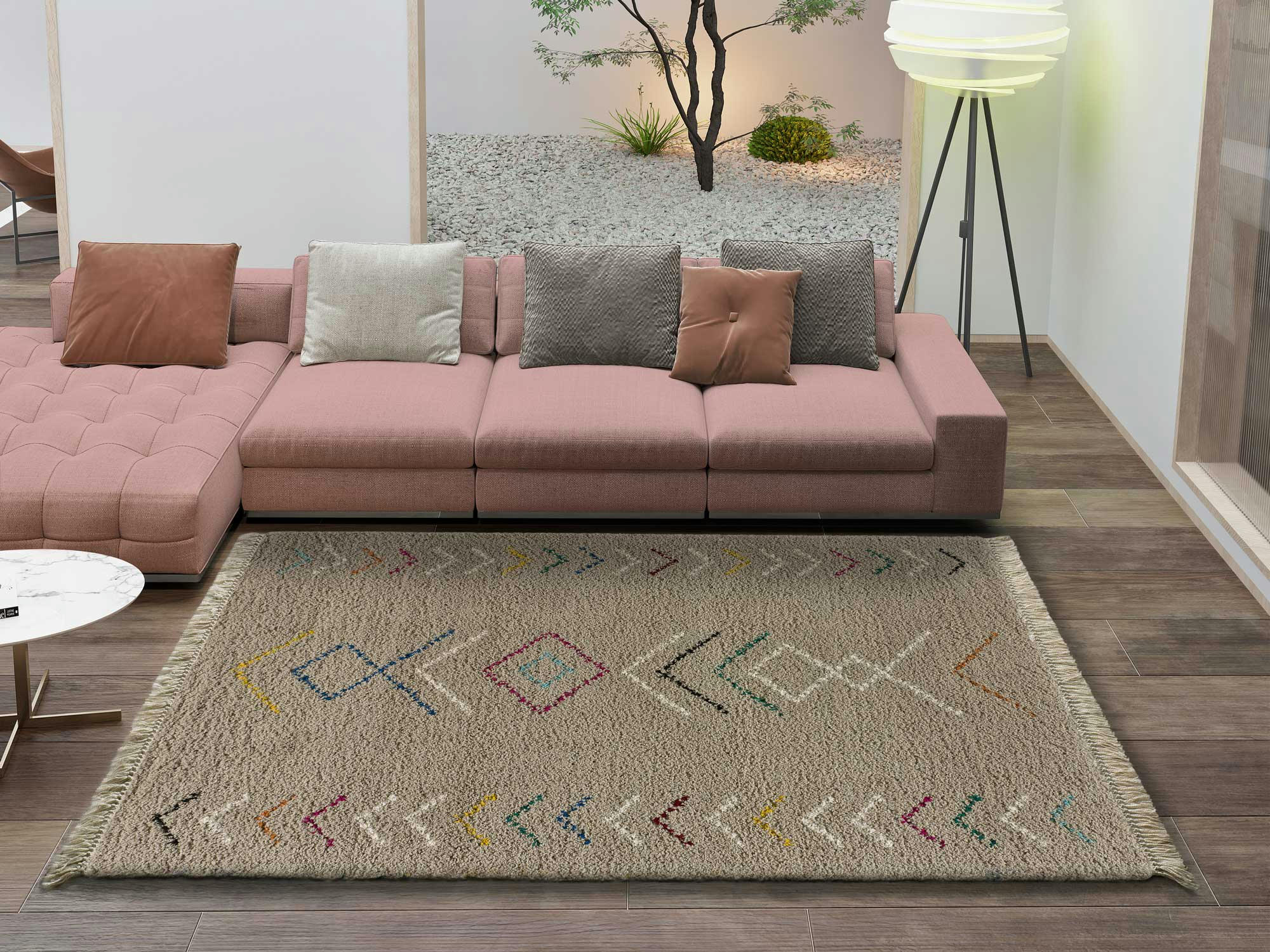 ZIRI - Tapis shaggy avec franges en beige, 160x230 cm