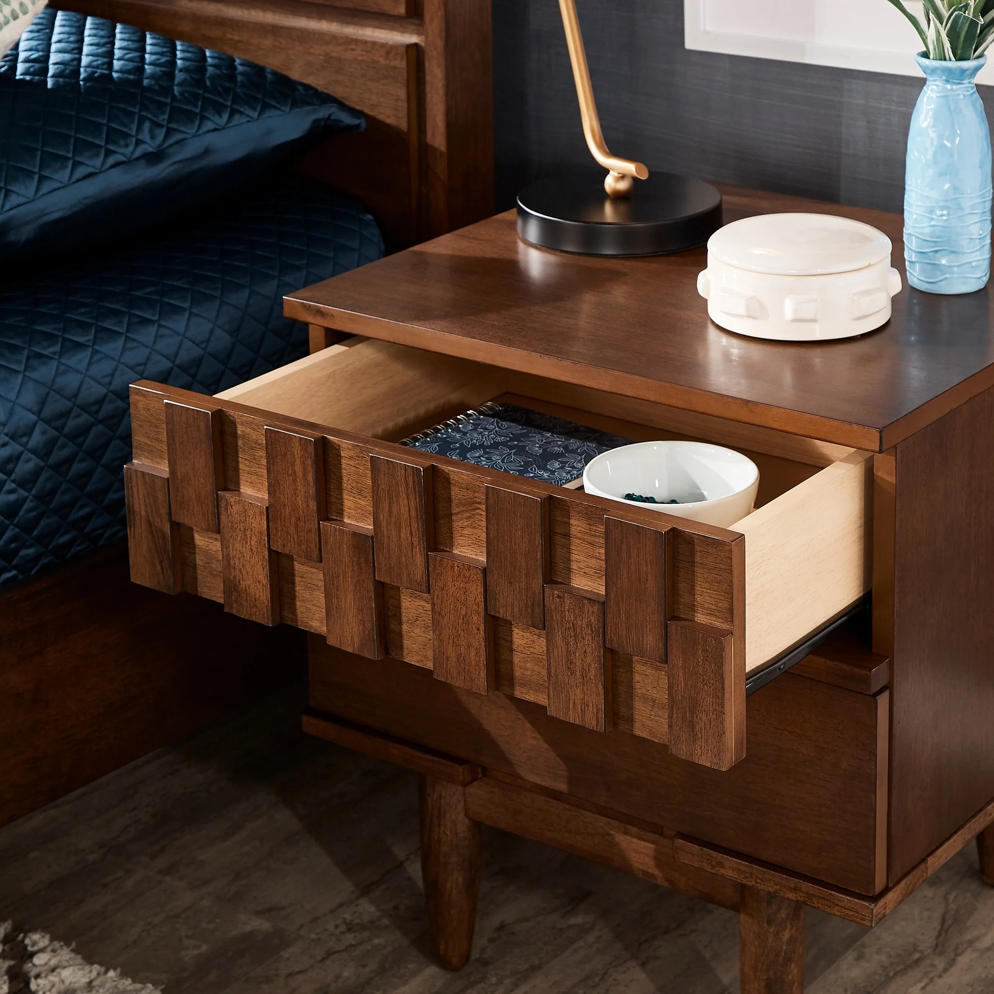 Kieran Mid-Century Brown Finish 2-Drawer Nightstand from iNSPIRE Q Modern