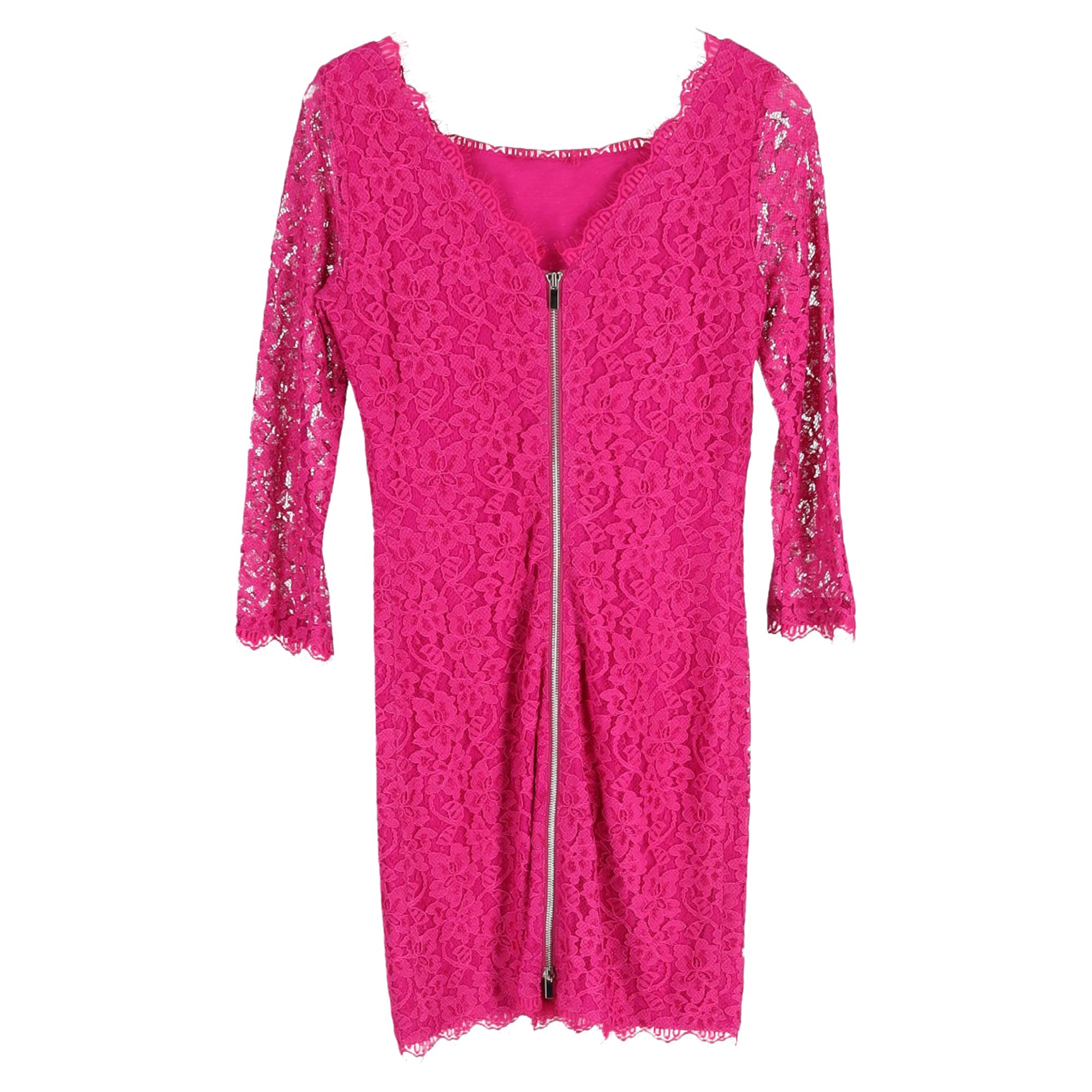 Diane Von Furstenberg Preloved Zarita Long Sleeve Lace Dress in Pink Rayon