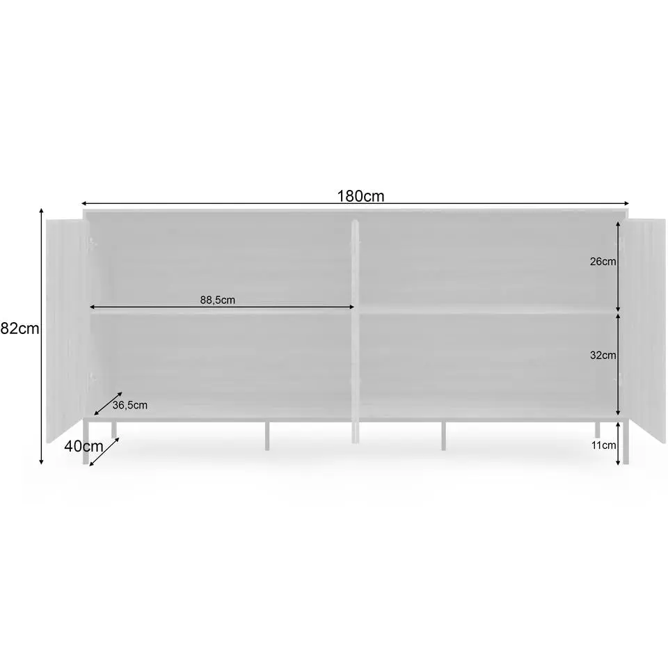 Bari - Dressoir met 4 deuren en eiken effect