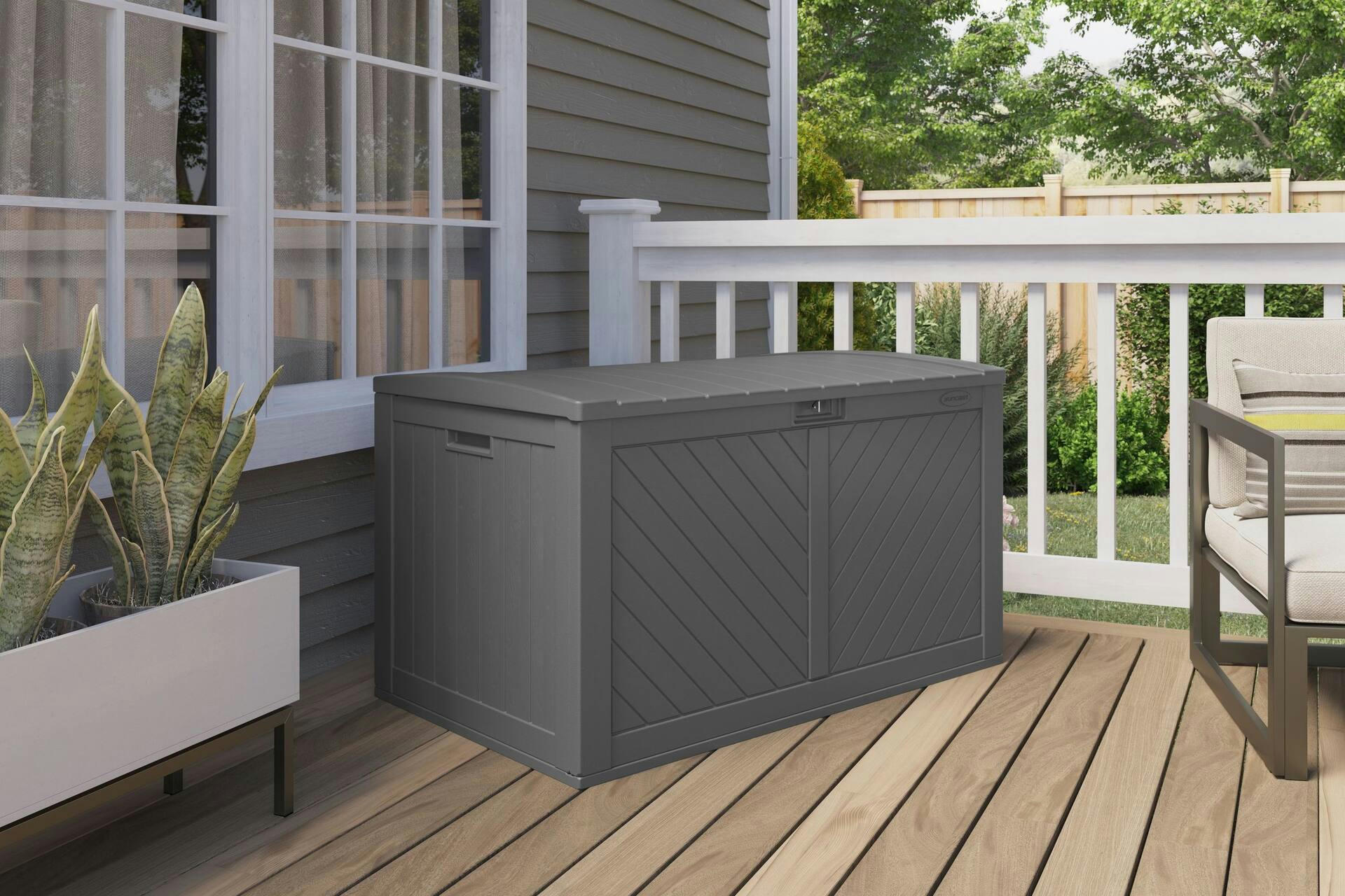 Suncast Resin Outdoor Storage Deck Box, Extra Large, Grey, 134-Gal