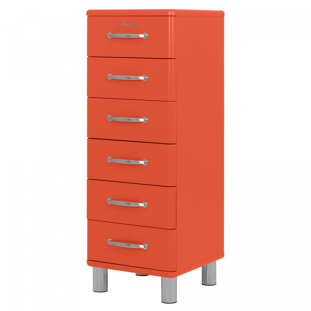 MALIBU - Commode haute 6 tiroirs style vintage orange