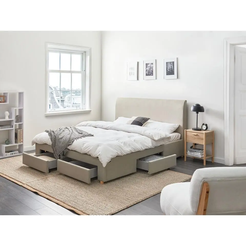 SOUTRIN - Bed met opbergruimte - Beige - 160 x 200 cm - Polyester