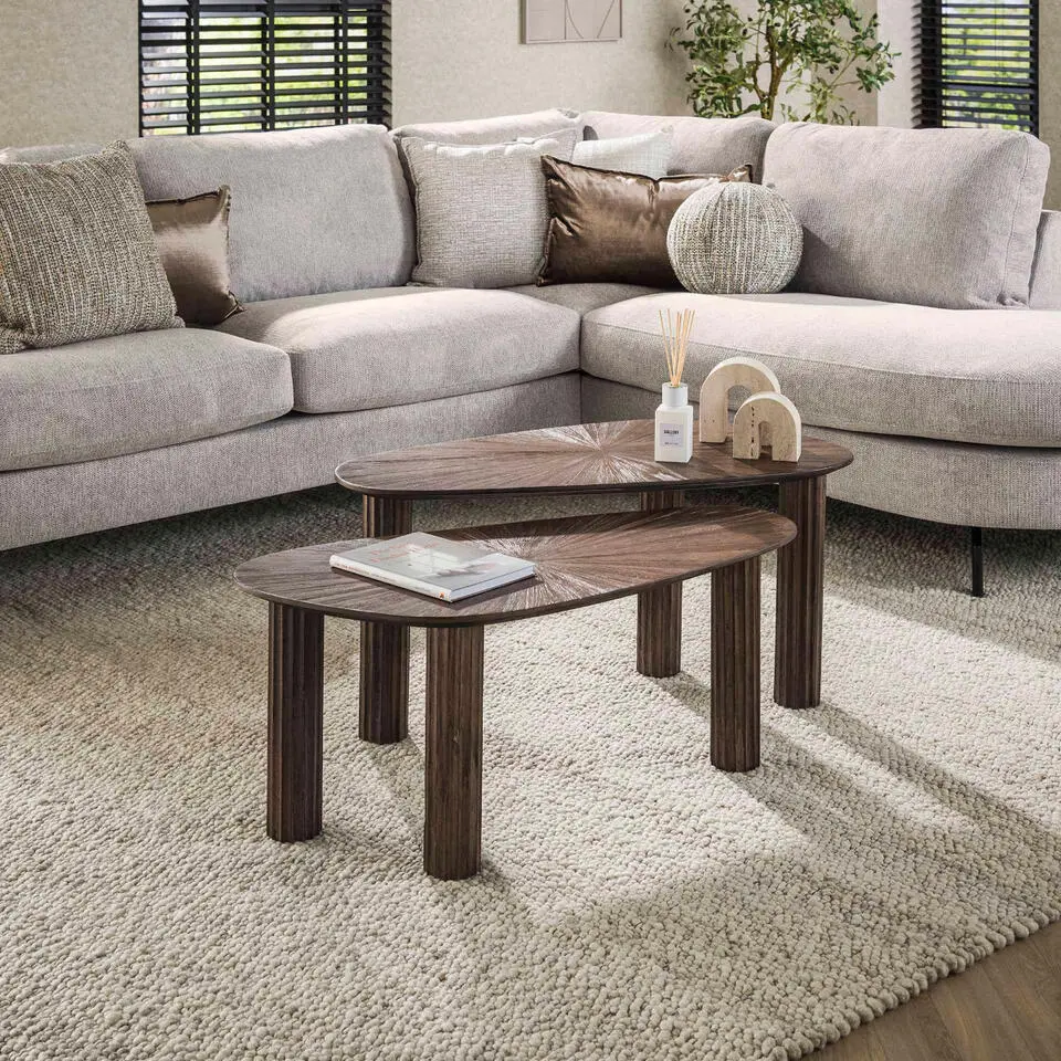 Fraaai - Rebecca salontafel set van 2 hoekvormig teak - bruin