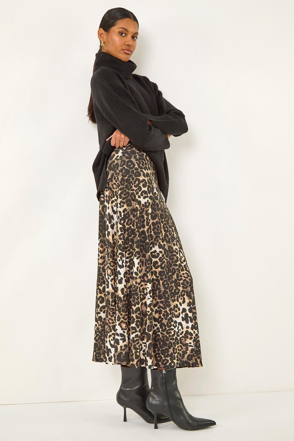 Roman Animal Print Midi Skirt