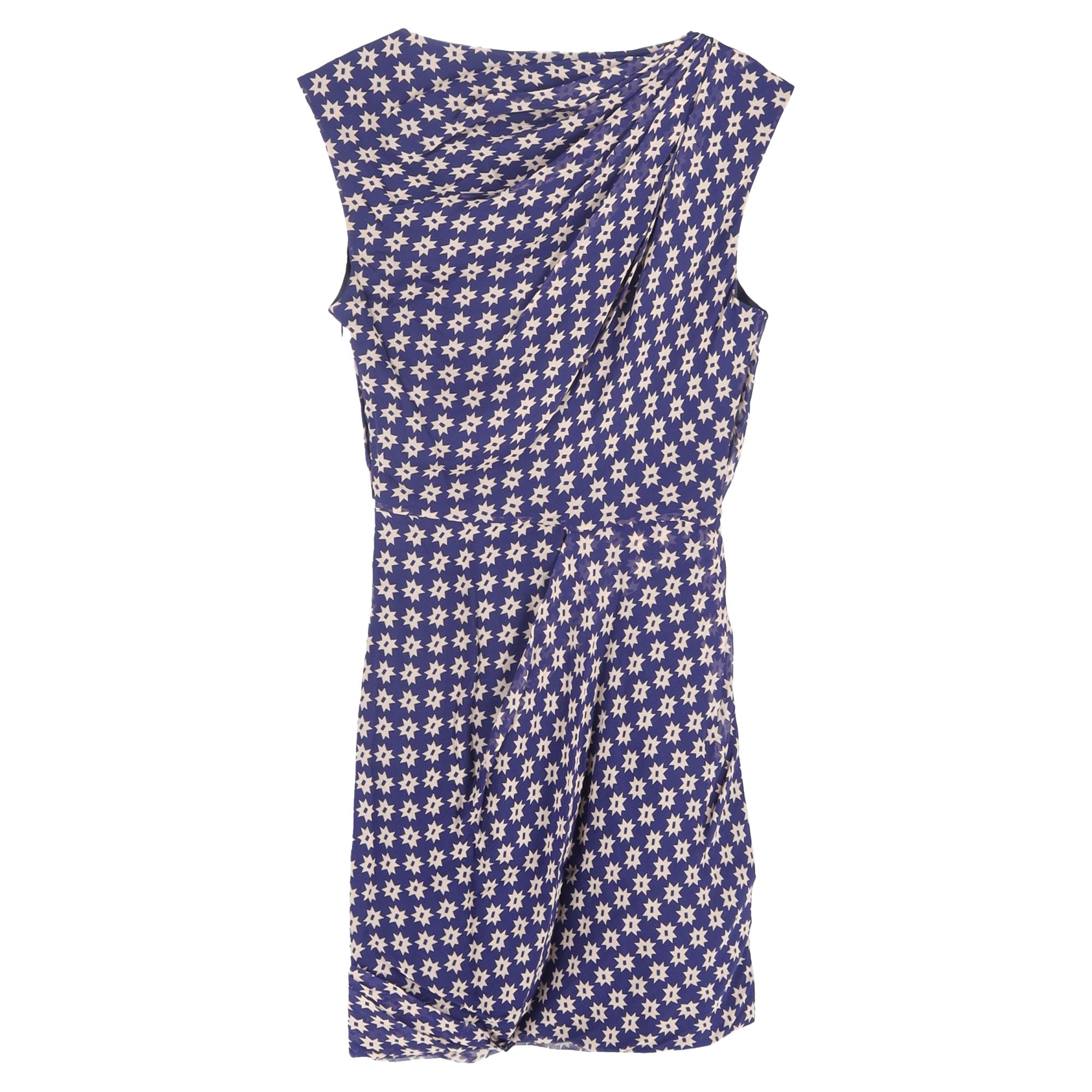 Diane Von Furstenberg Preloved Star Print Ruched Francia Dress in Navy Blue Silk