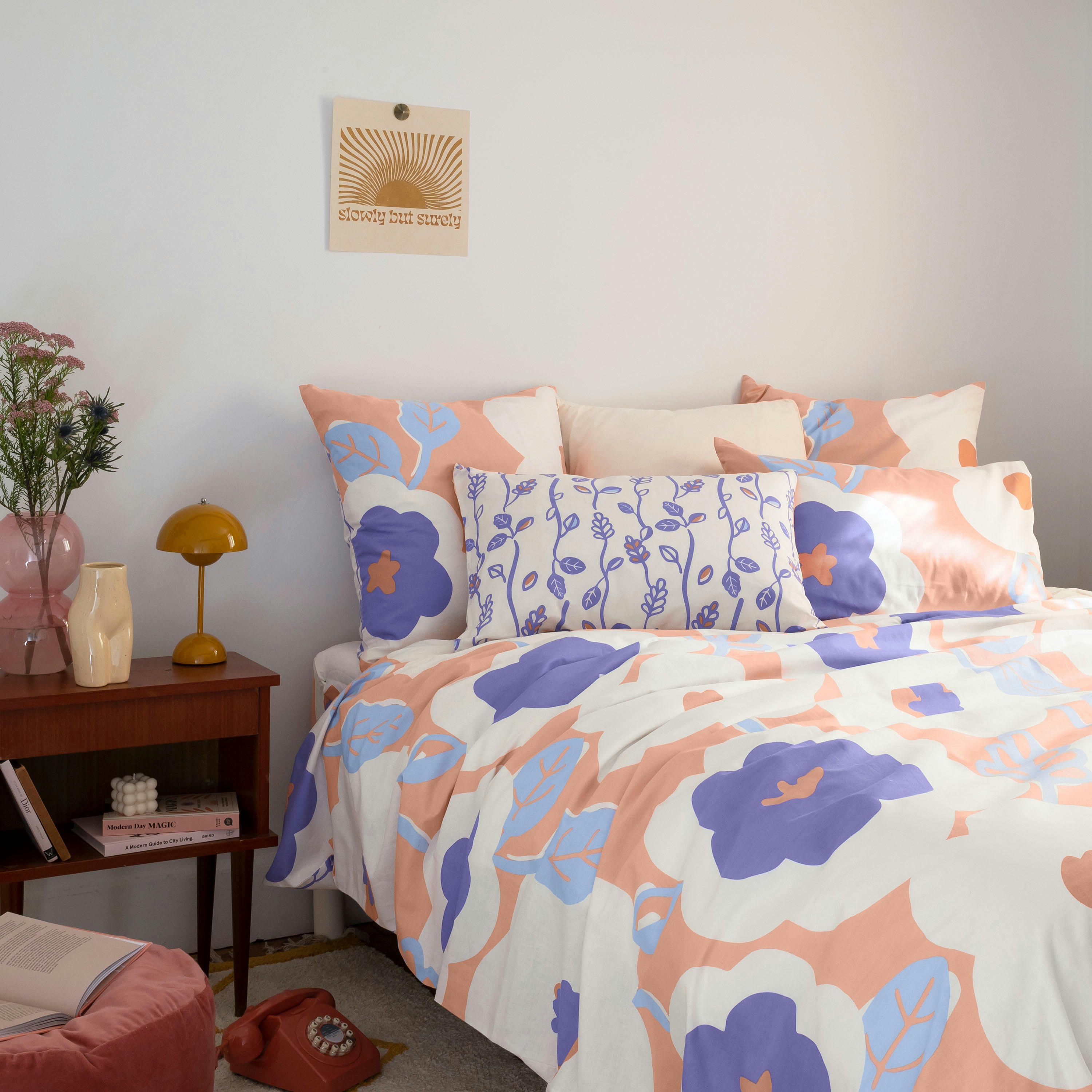 TWIGGYPOP - Housse de couette réversible pur coton fleurs  beige 260x240