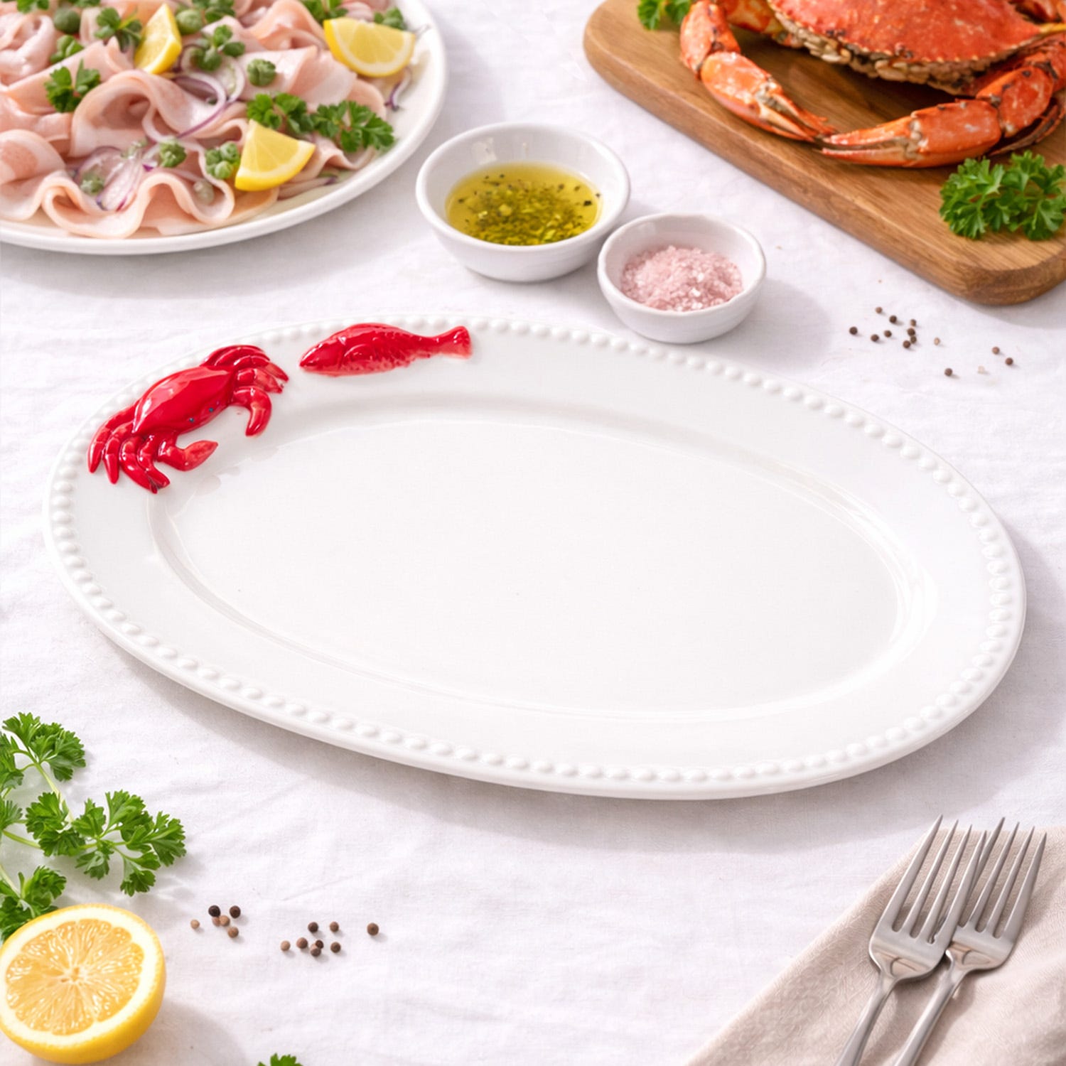 Piatto da portata ovale 33 cm ceramica granchio Sea