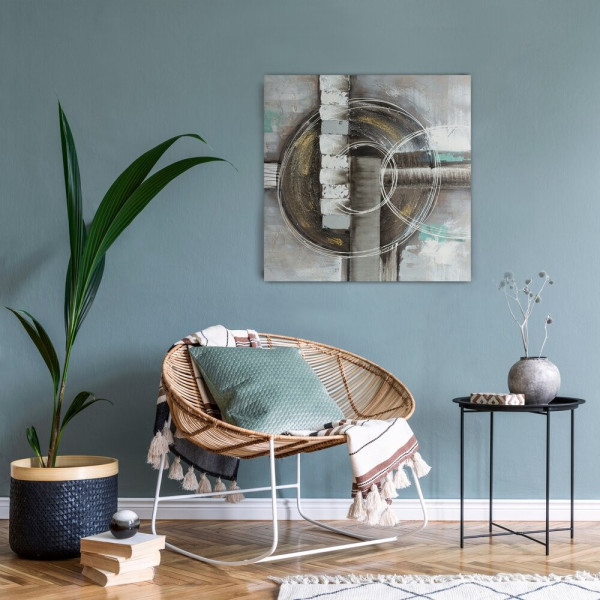 Obraz Abstrakcyjny 80x80 - Loft Turkus Beż