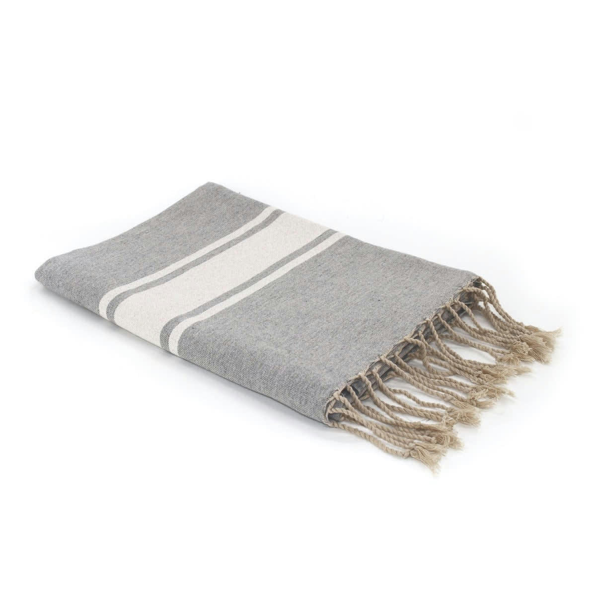 ST TROPEZ - Fouta bande blanche coton  100x200 gris perle