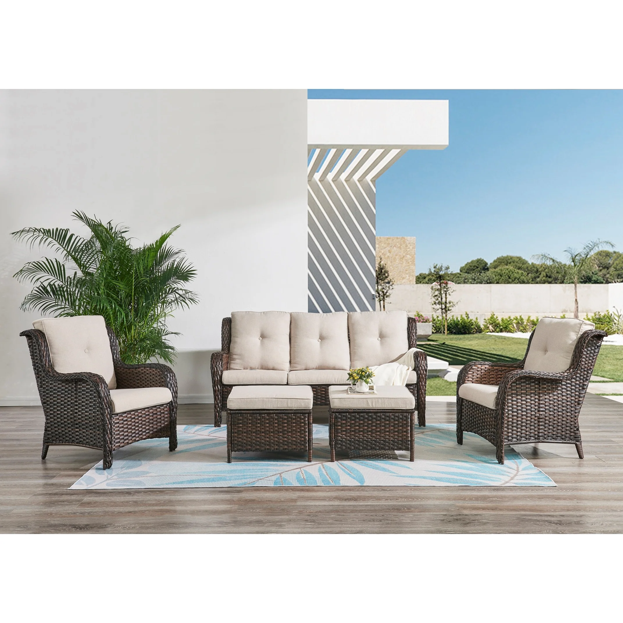 Pocassy 5-Piece Patio Furniture Set with Ottomans
