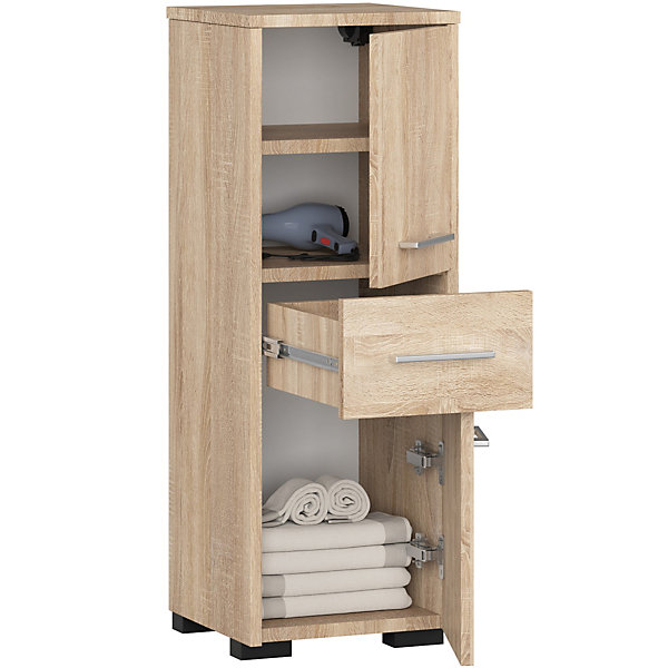 Colonne salle de bains AKORD FIN Chêne Sonoma 30 cm 2 portes 1 tiroir façade Chêne Sonoma 3 étagères 30x30x85 cm