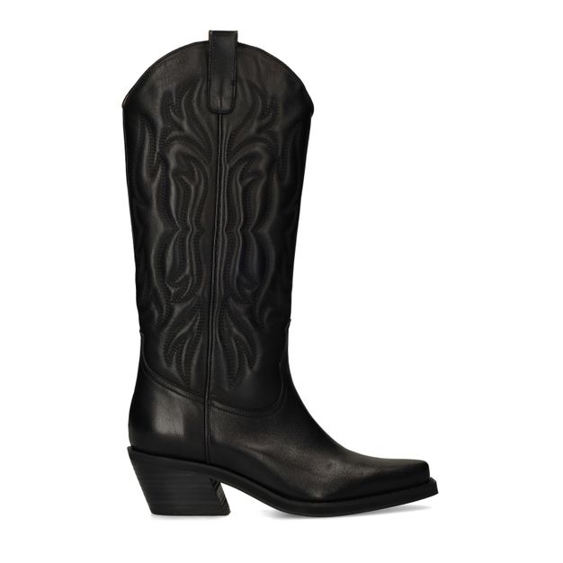 Zwarte leren cowboylaarzen met stiksels