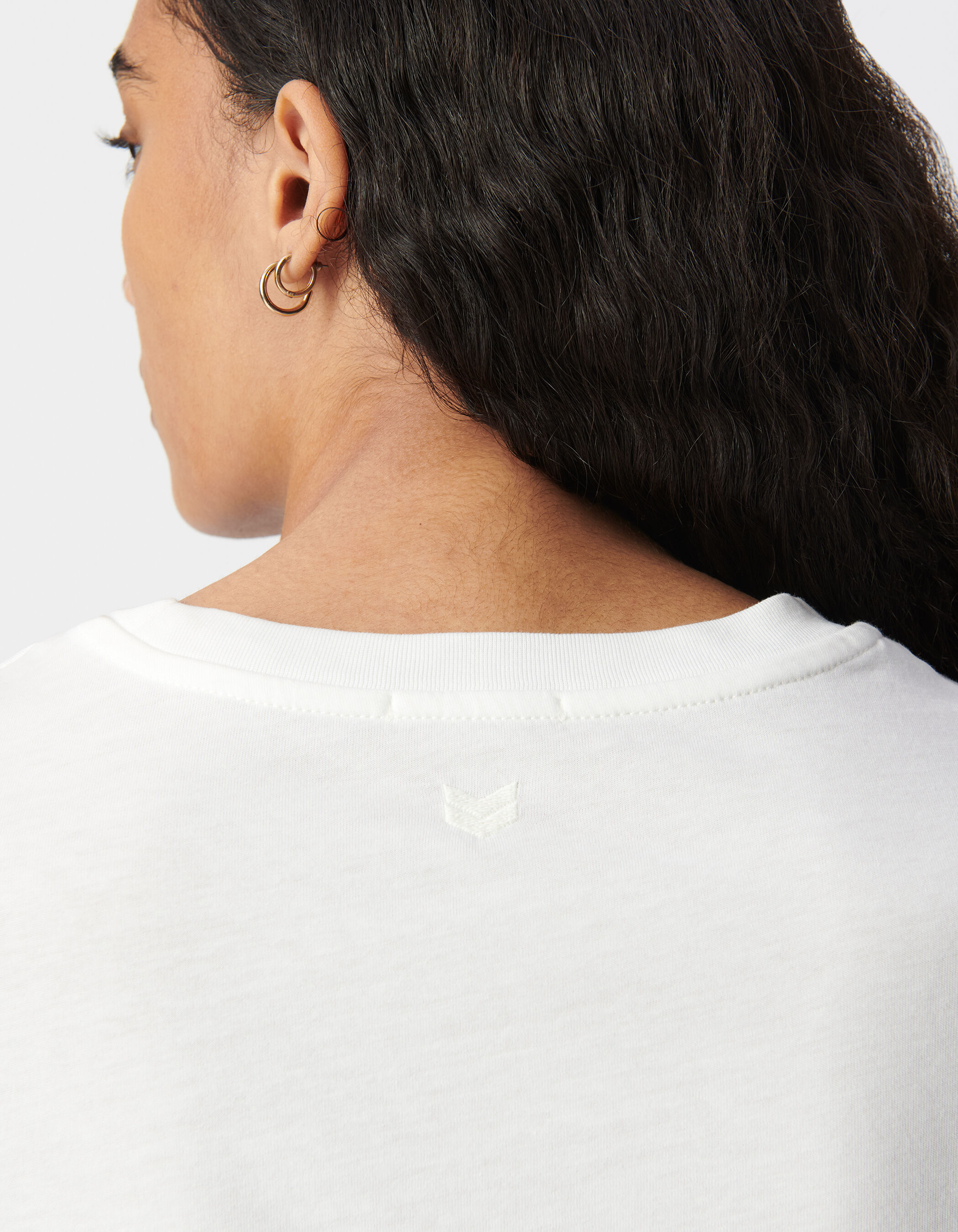 Tee-shirt col rond blanc broderie chevrons dos Femme