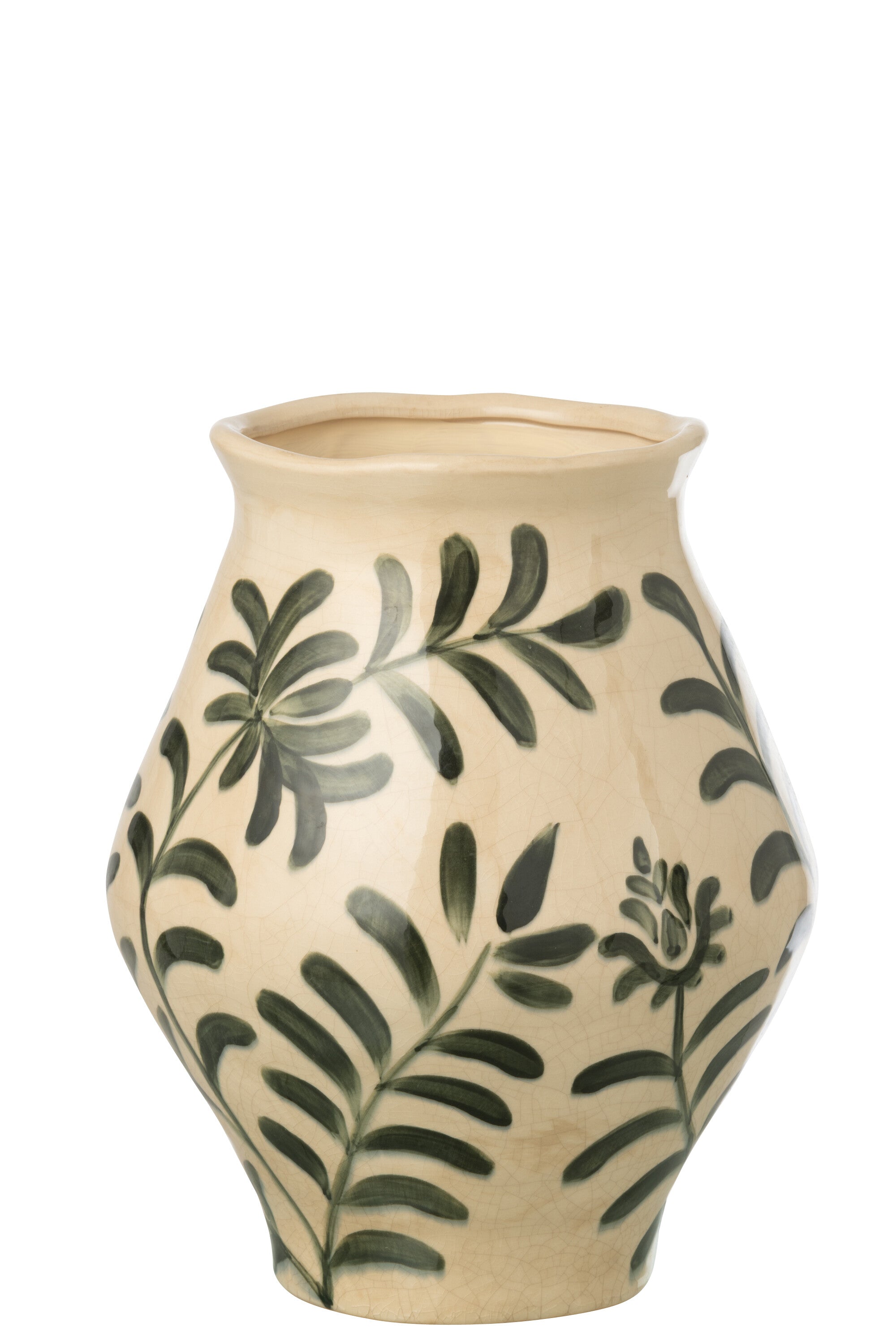 J-Line vaas Blad - steengoed - groen/wit - large