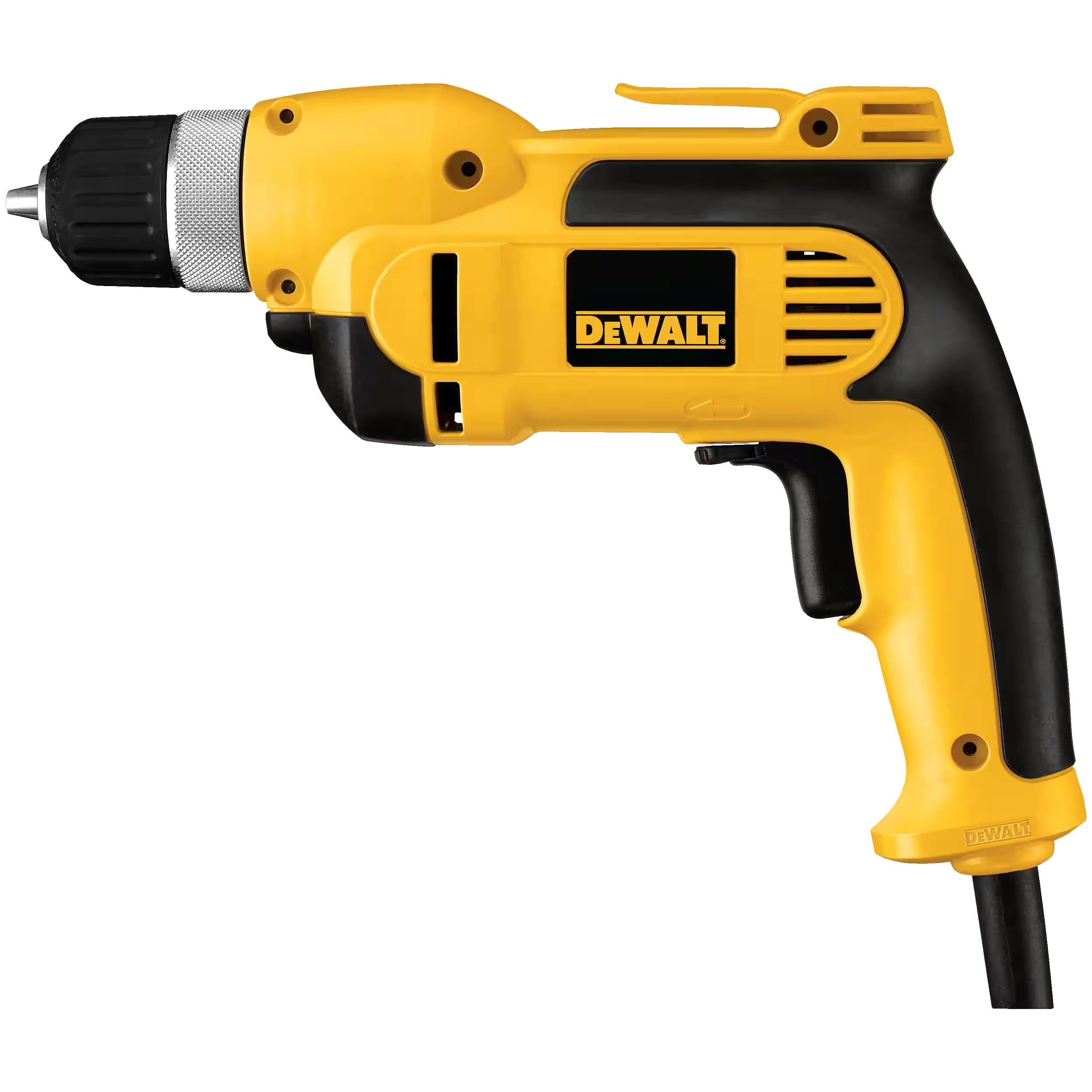 DEWALT DWE1014 7A Variable Speed Corded Compact Drill with Keyed Chuck, Auxiliary Handle, 3/8-in
