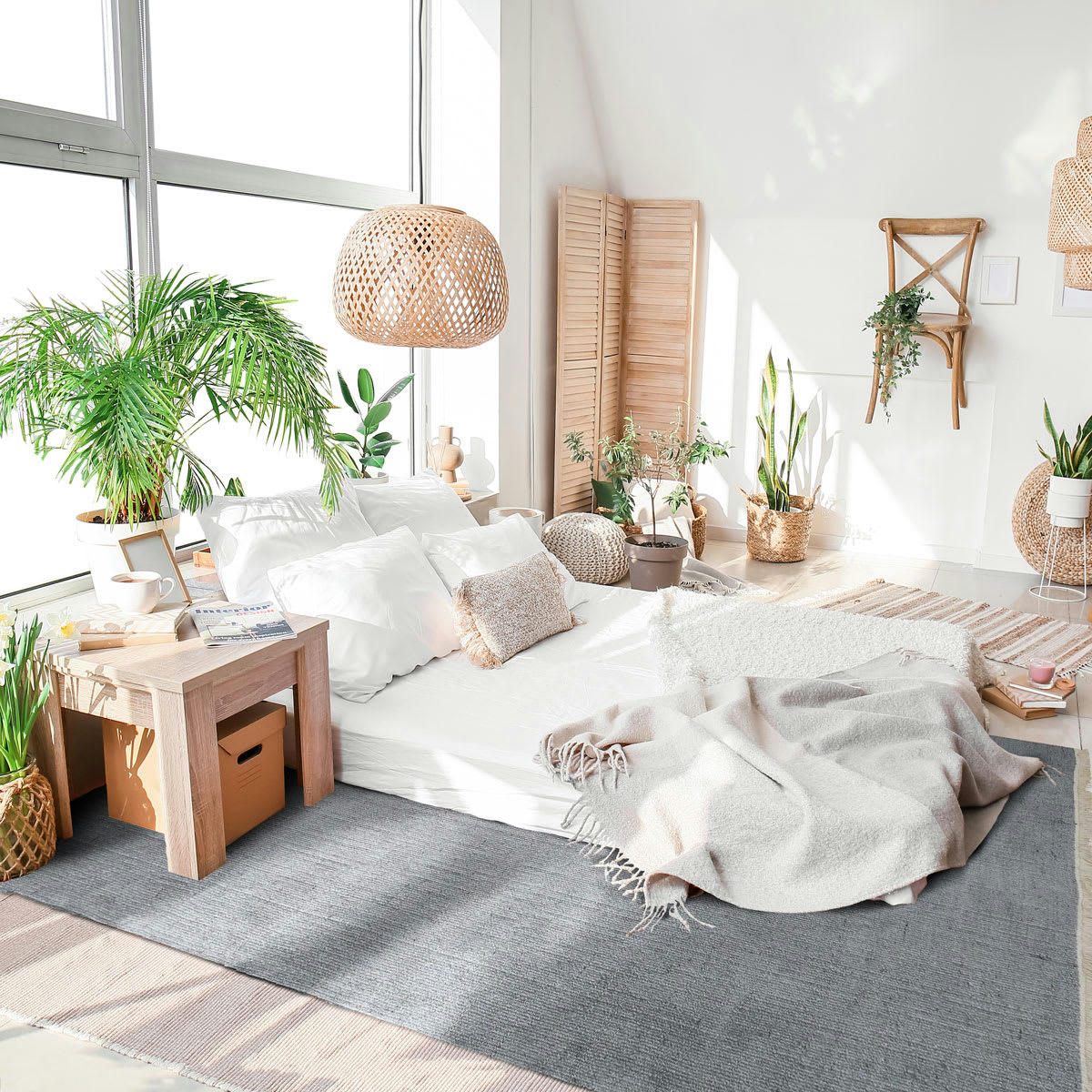 ESSENCE - Tapis en jute et coton avec franges gris clair 190x290