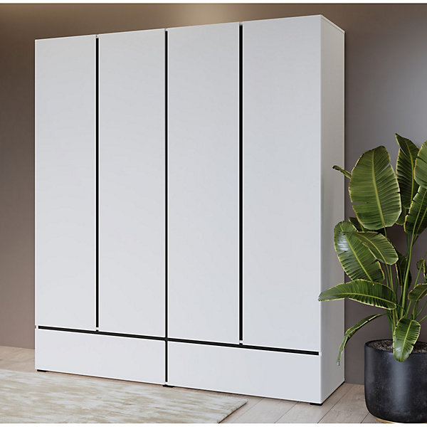 Armoire HAVANA 180 cm4 portes et 2 tiroirsColoris blanc et noirDesign moderne et grande capacité