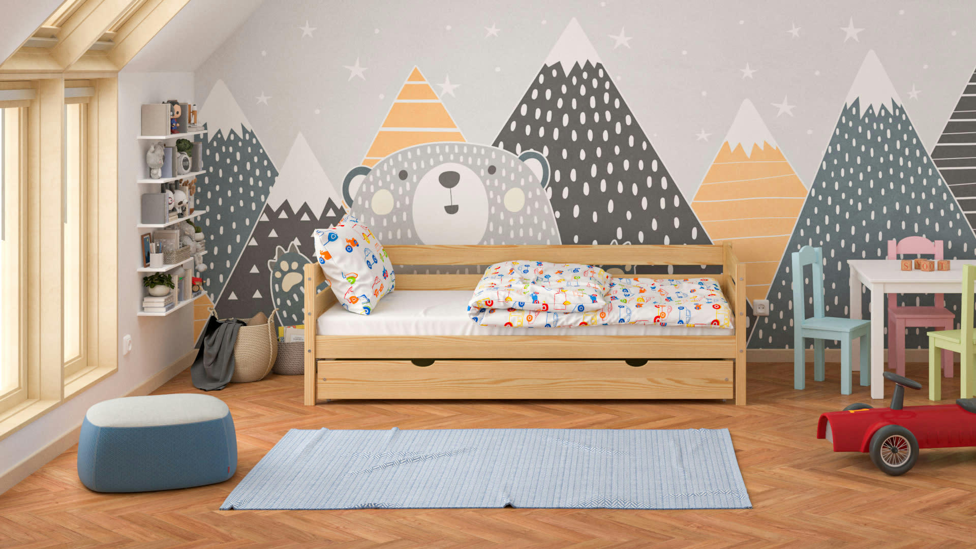 - Lit simple en pin massif 190x90 naturel