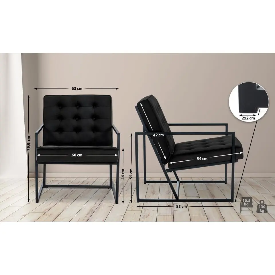 CLP Lounger Avon zwart Frame - Fluweel - zwart