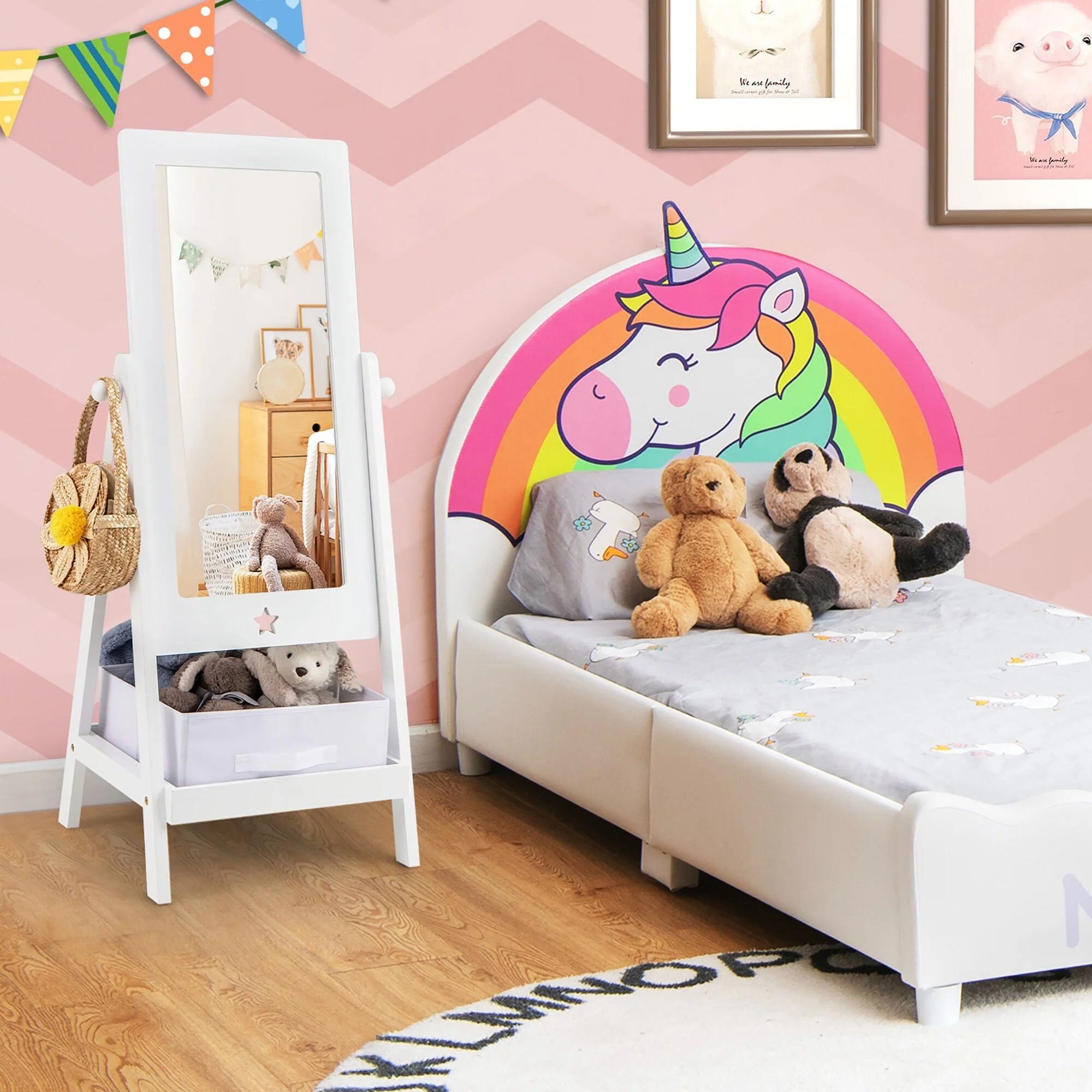 Gymax Kids Freestanding Full Length Dressing Floor Mirror w/ Shelf