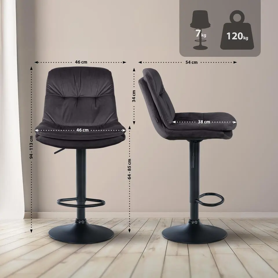 CLP Barkruk Laurel zwart Frame - Fluweel - zwart