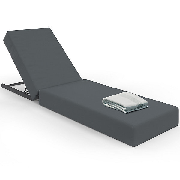 Lit de piscine, bain de soleil confort dossier métal inclinable 4 positions et matelas gris