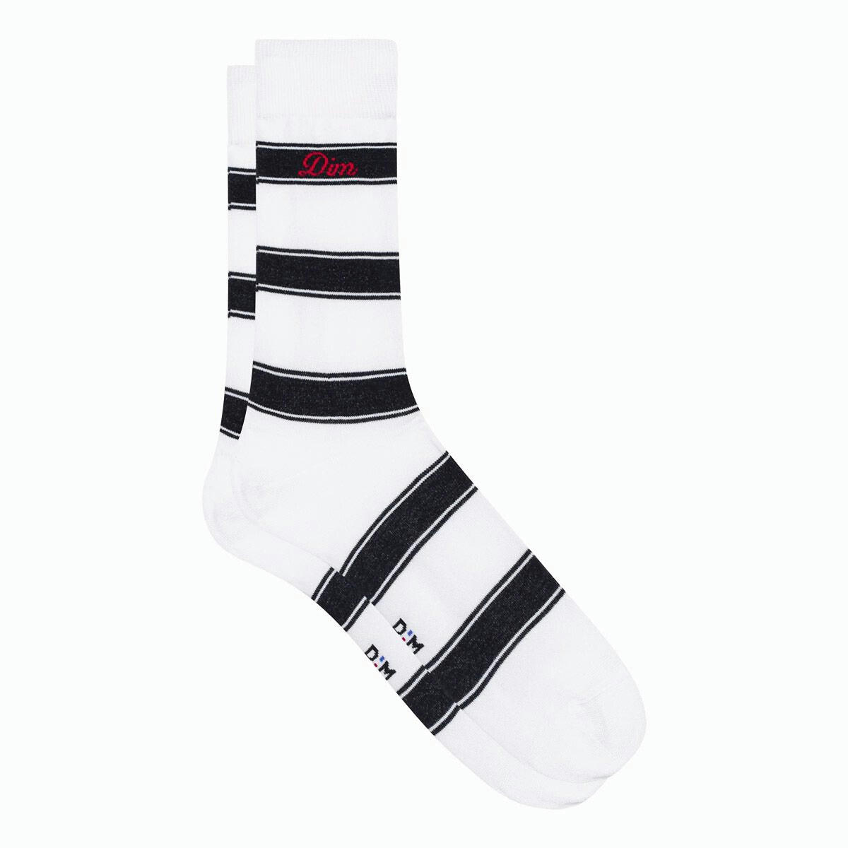 Paire de chaussettes hautes rayées en coton peigné