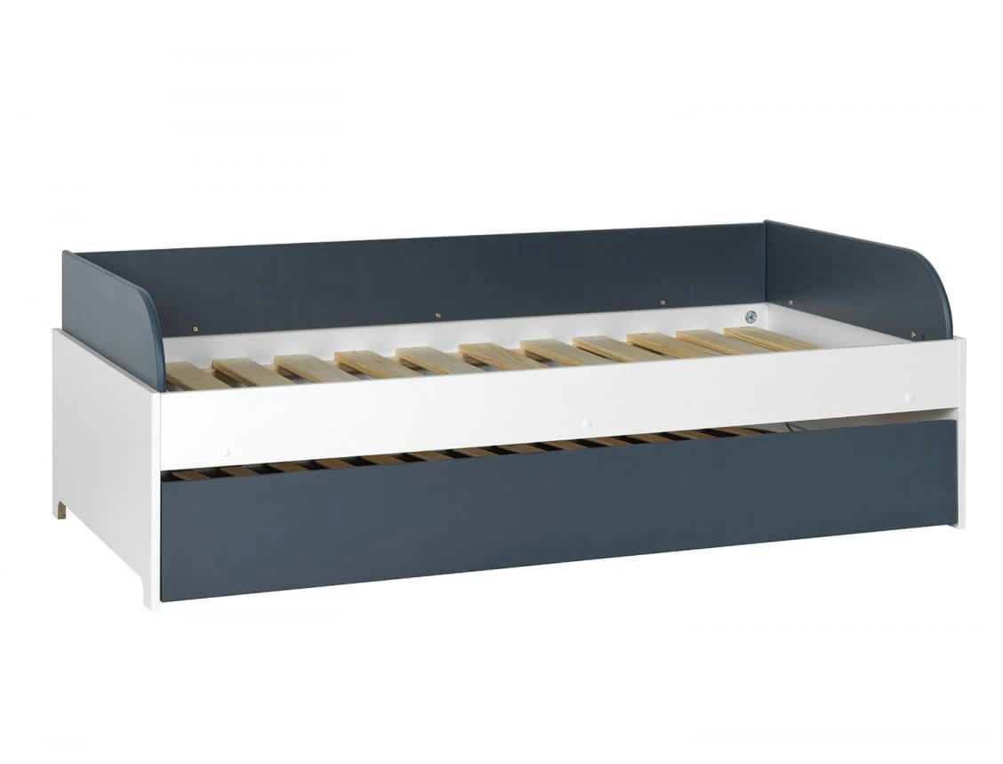 MANLY - Lit banquette gigogne 90x190 Blanc et Bleu