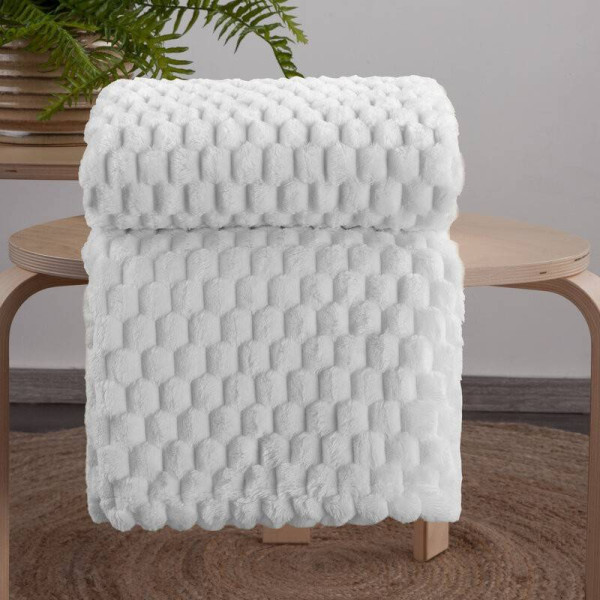 Koc FLANO z efektem 3D biały 70x160 cm miękki kocyk