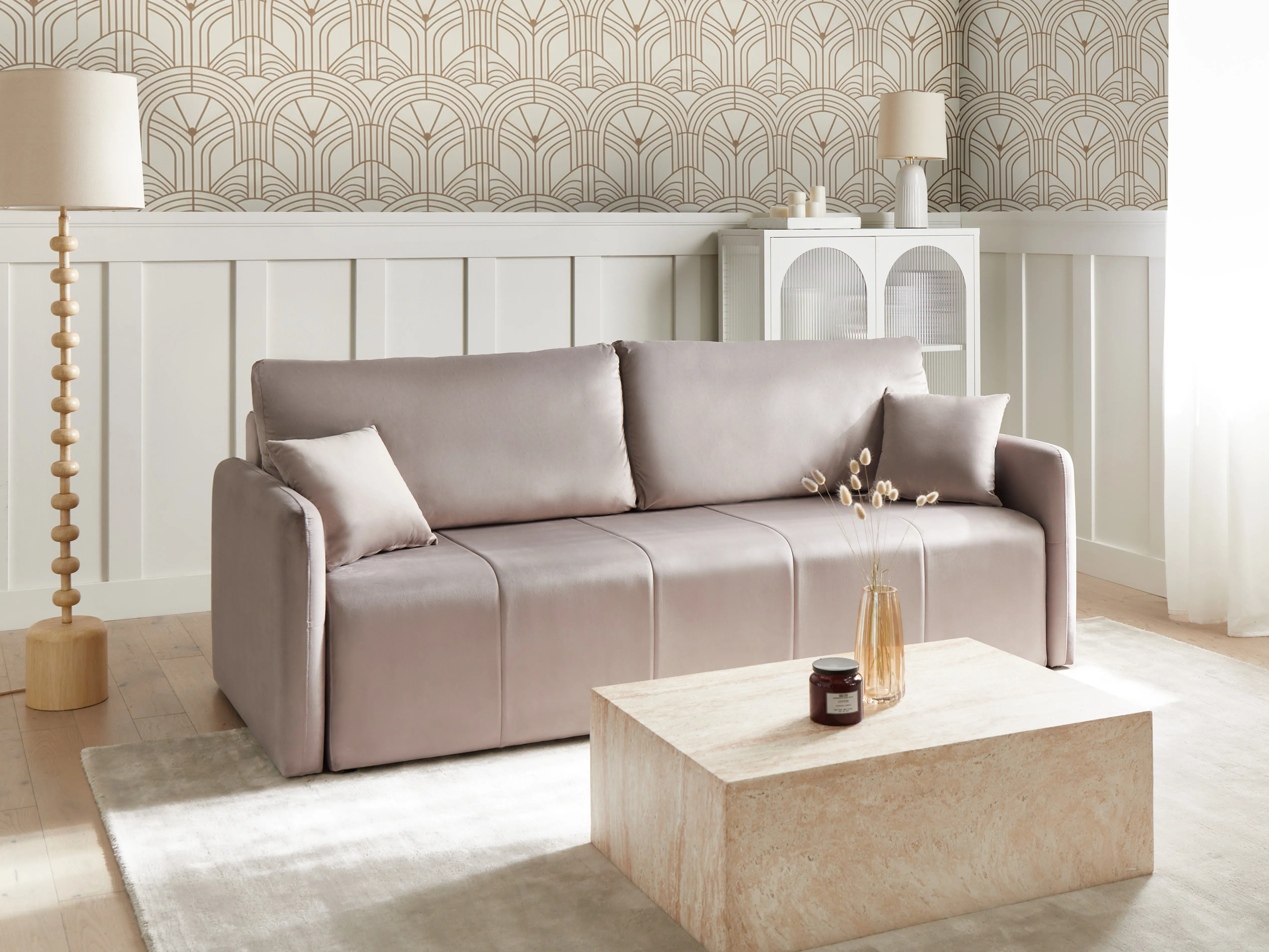 Sofa Bed 3 Seater EGGE Velvet Taupe