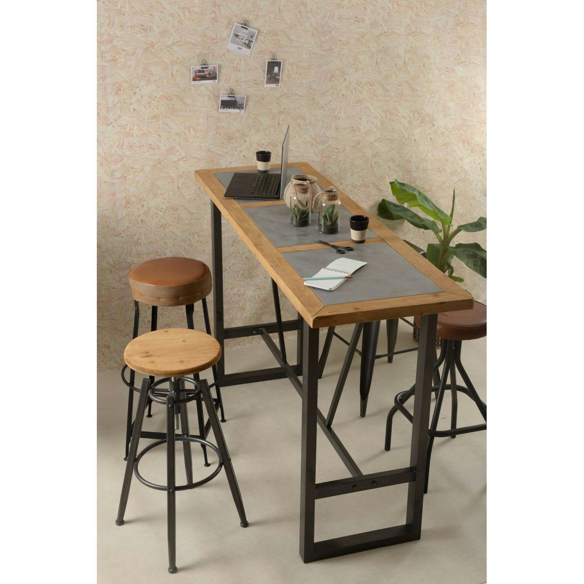 SVEN - Tabouret de bar à vis réglable en pin et pieds métal