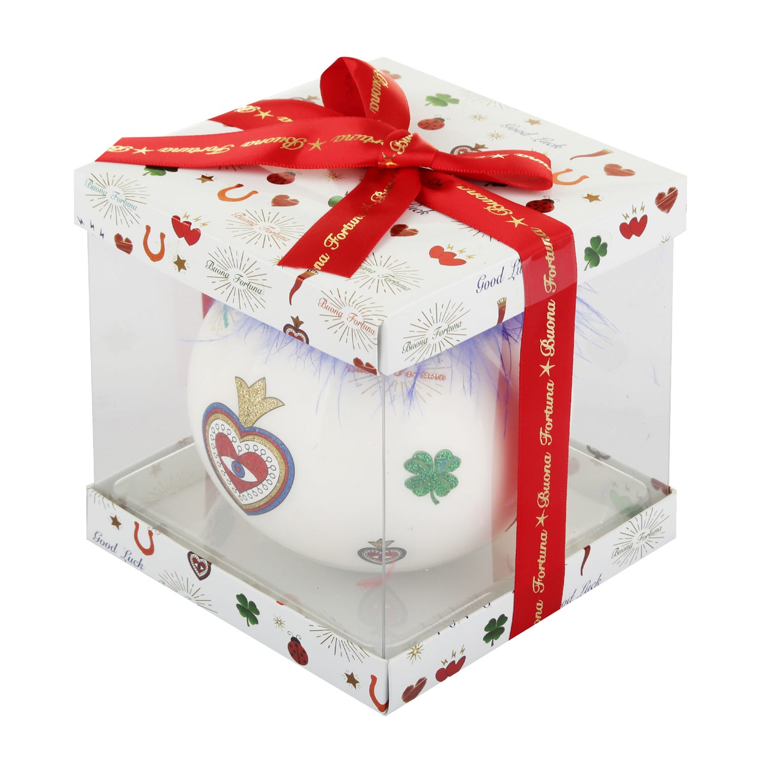Pallina Natale cuore blu 10 cm Good Luck