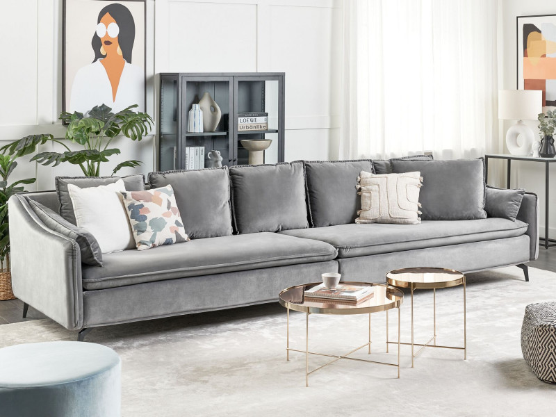 Sofa 4-osobowa welurowa jasnoszara