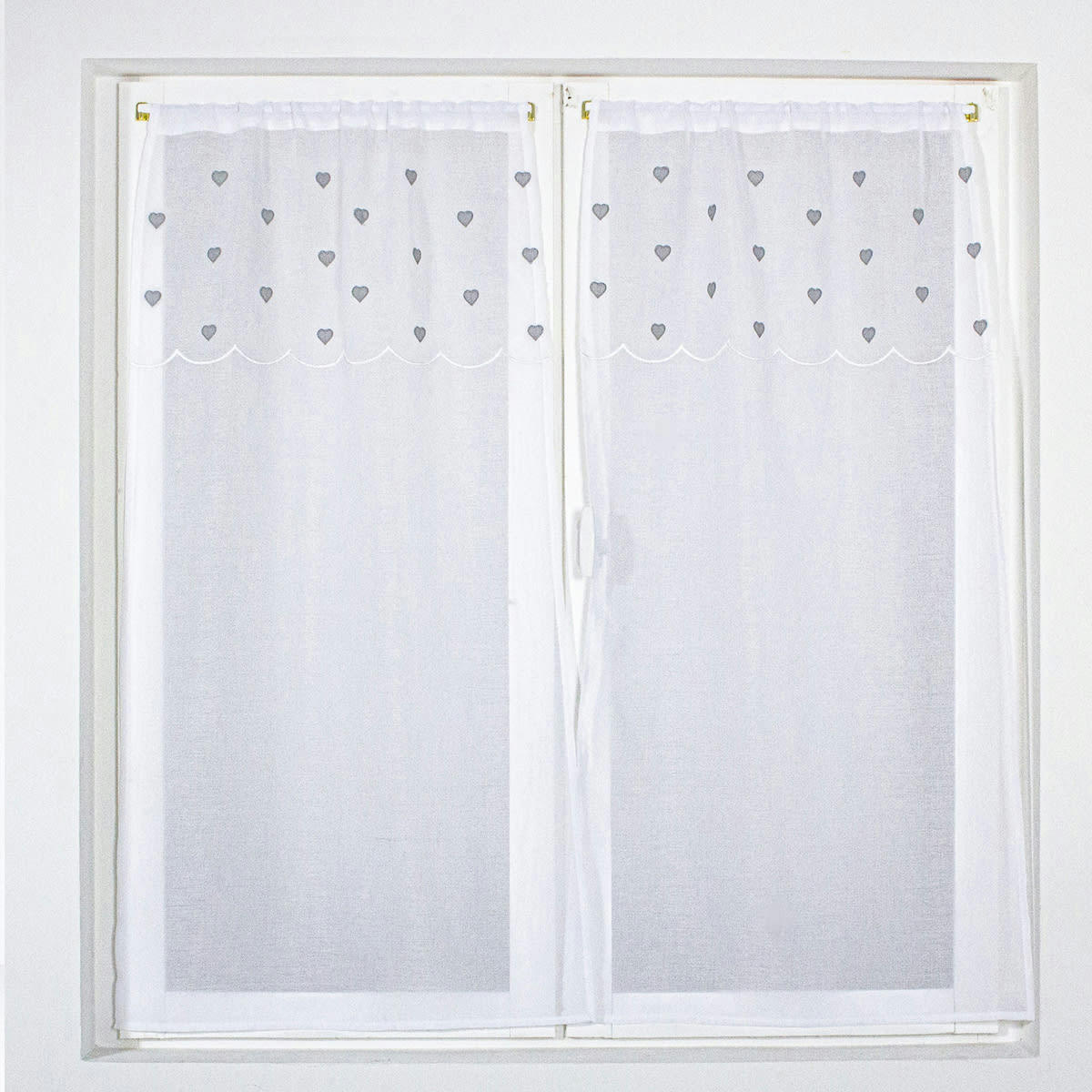 DELICATESSEN - Paire de vitrages droits sablés avec top à coeurs polyester gris 90x60