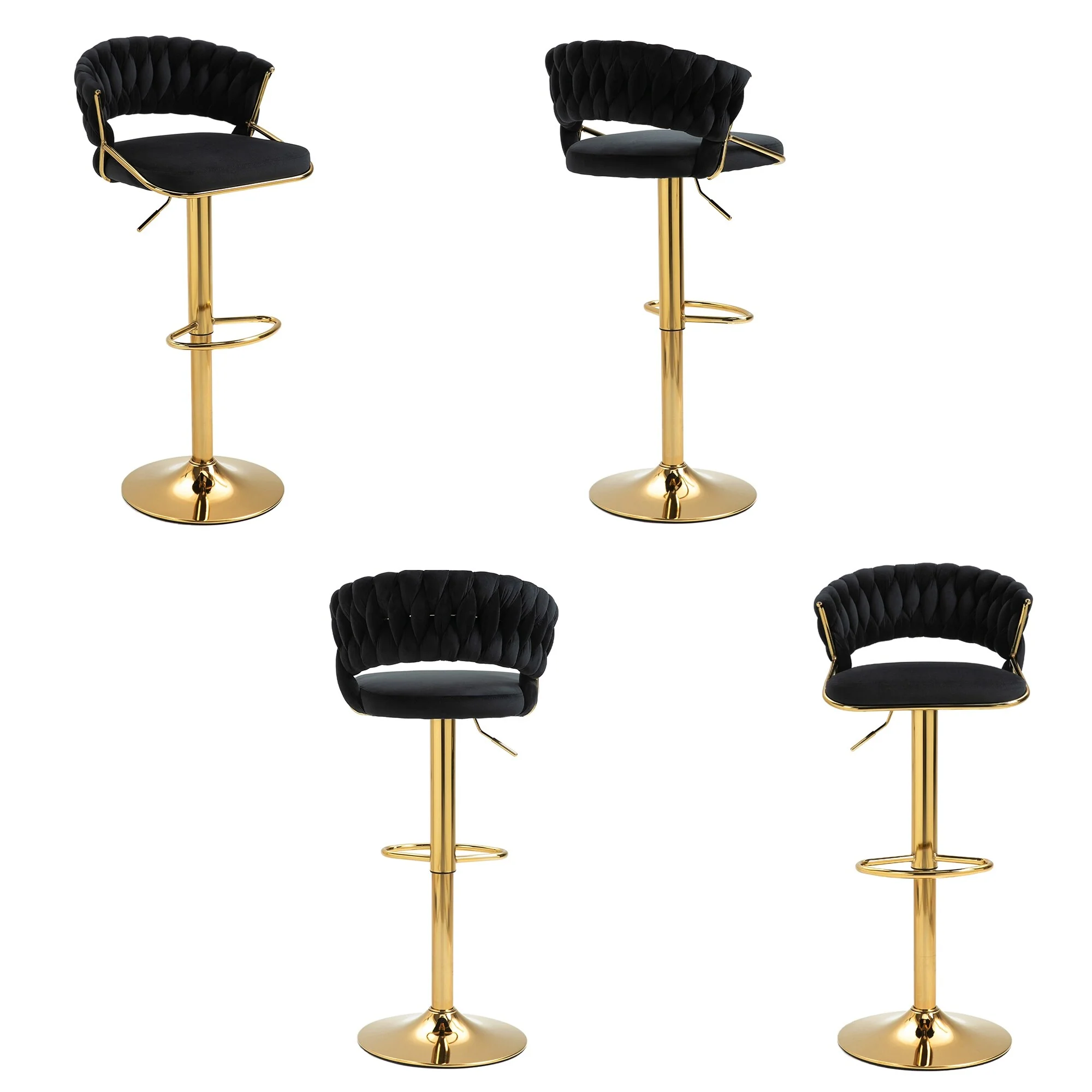 Set of 4 Bar Stool Adjustable Height with Swivel Seat
