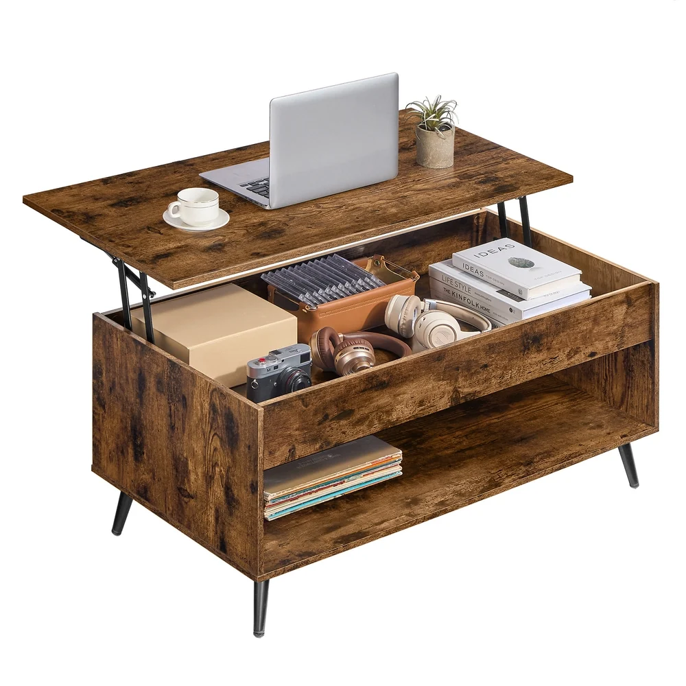 Table basse relevable avec rangement discret intégré