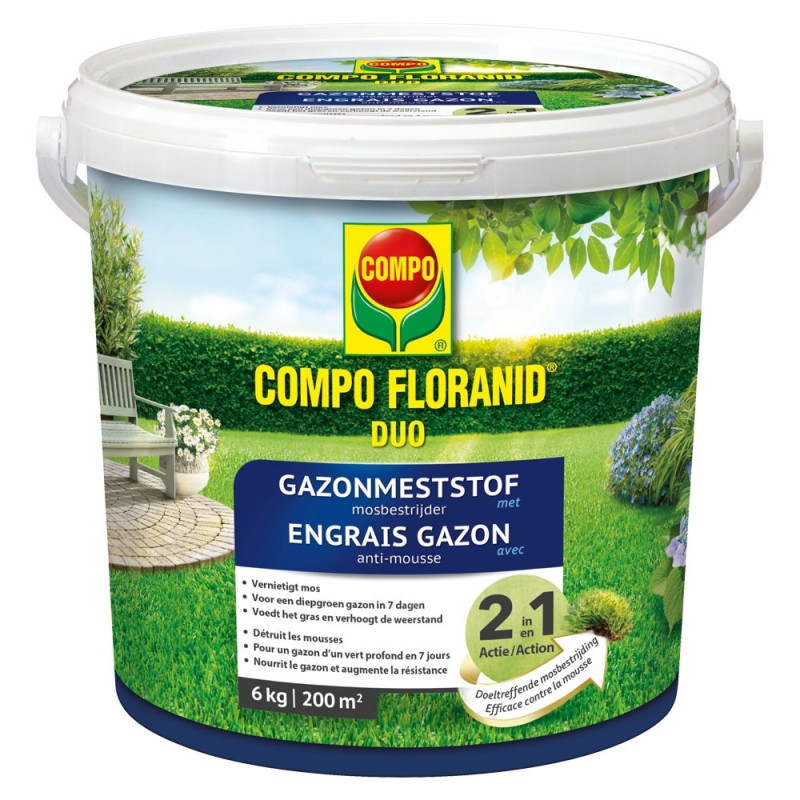 Engrais gazon Floranid Duo avec anti-mousse 6 kg (200 m²) COMPO