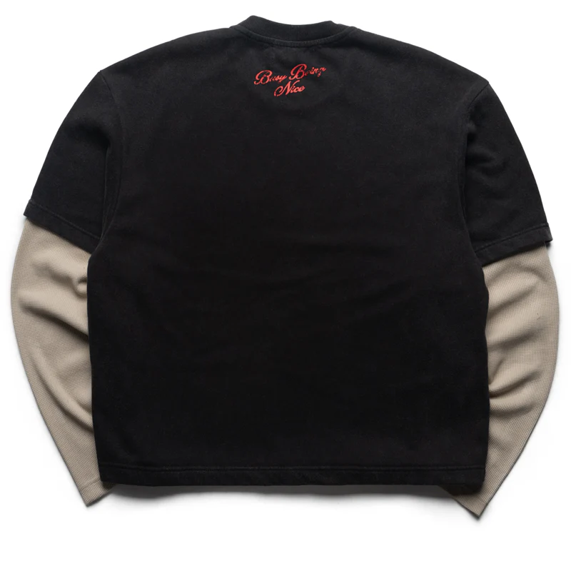 Politics Busy Being Nice Thermal Layered Tee - Black