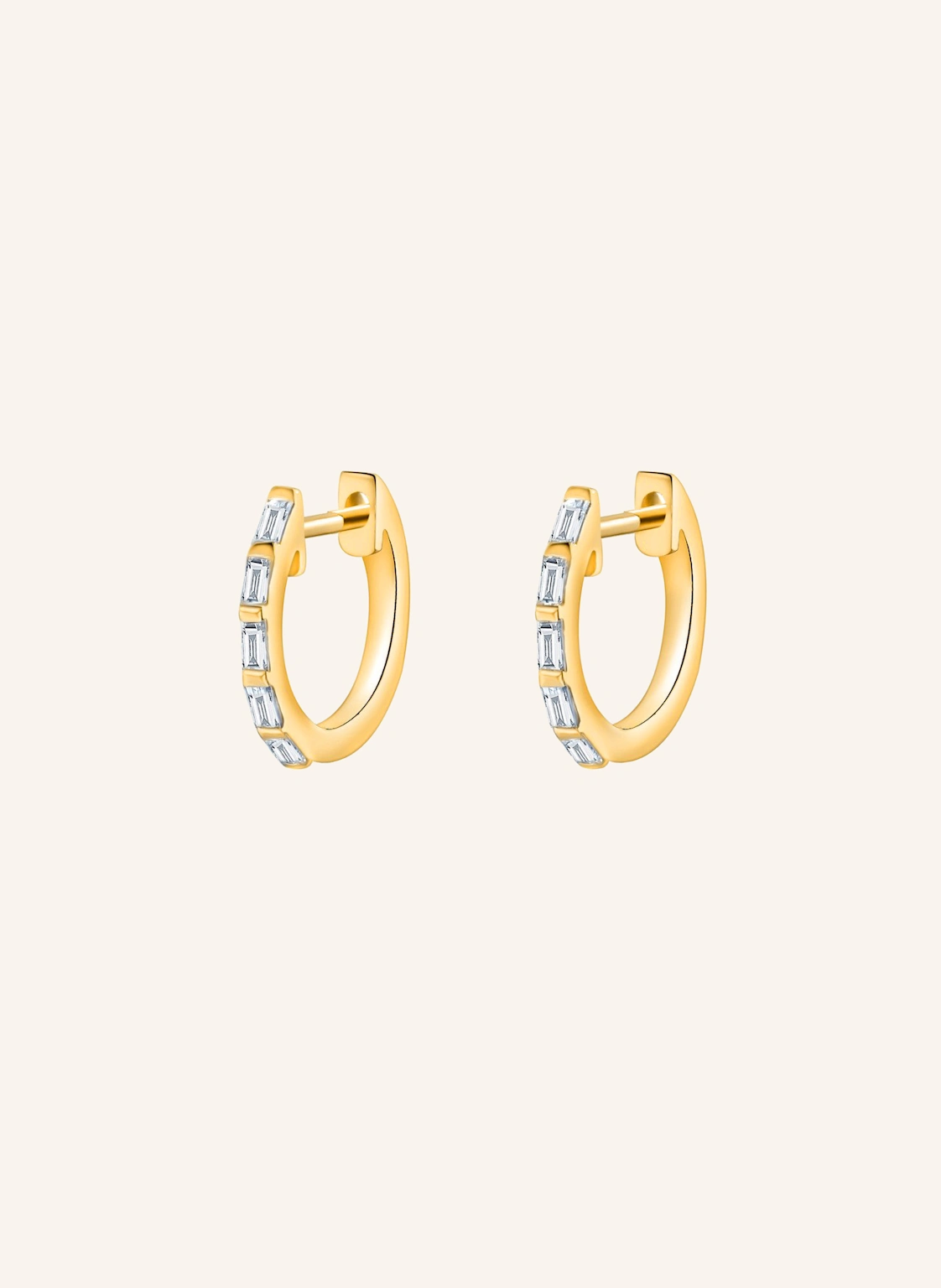 Leaf Creolen BAQUETTE aus 14 Karat Gelbgold mit Diamanten