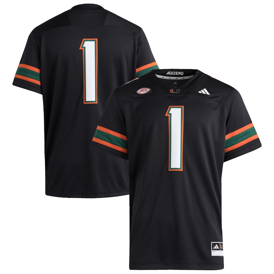 Men's adidas #1 Black Miami Hurricanes Premier Jersey