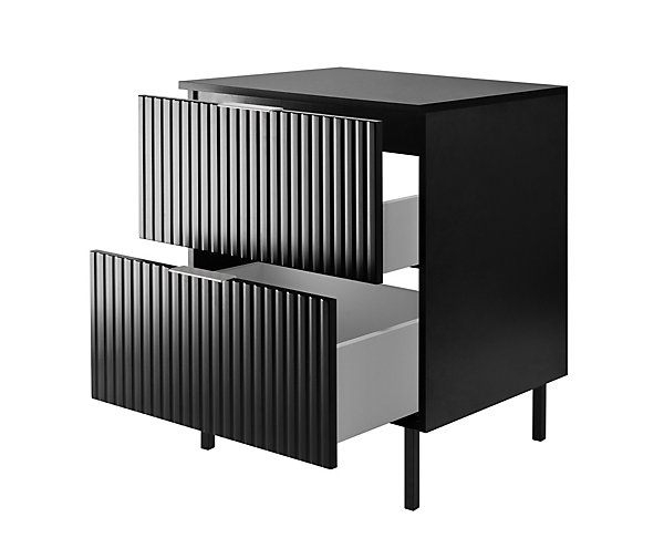 Meuble vasque, noir, 60 x 77 x 46 cm, poignée argentée, pieds noirs   plan de travail
