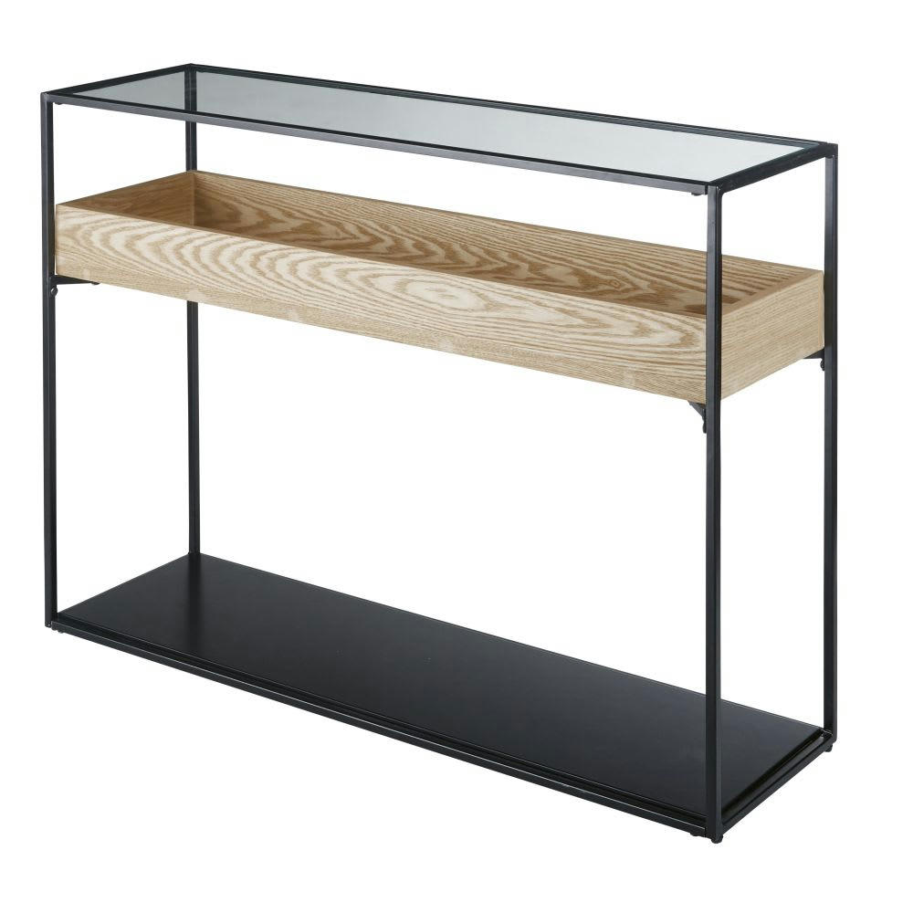 Raven - Console en métal noir et verre trempé